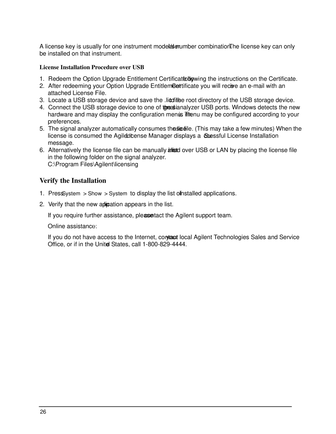 Agilent Technologies N9030a manual Verify the Installation, License Installation Procedure over USB 