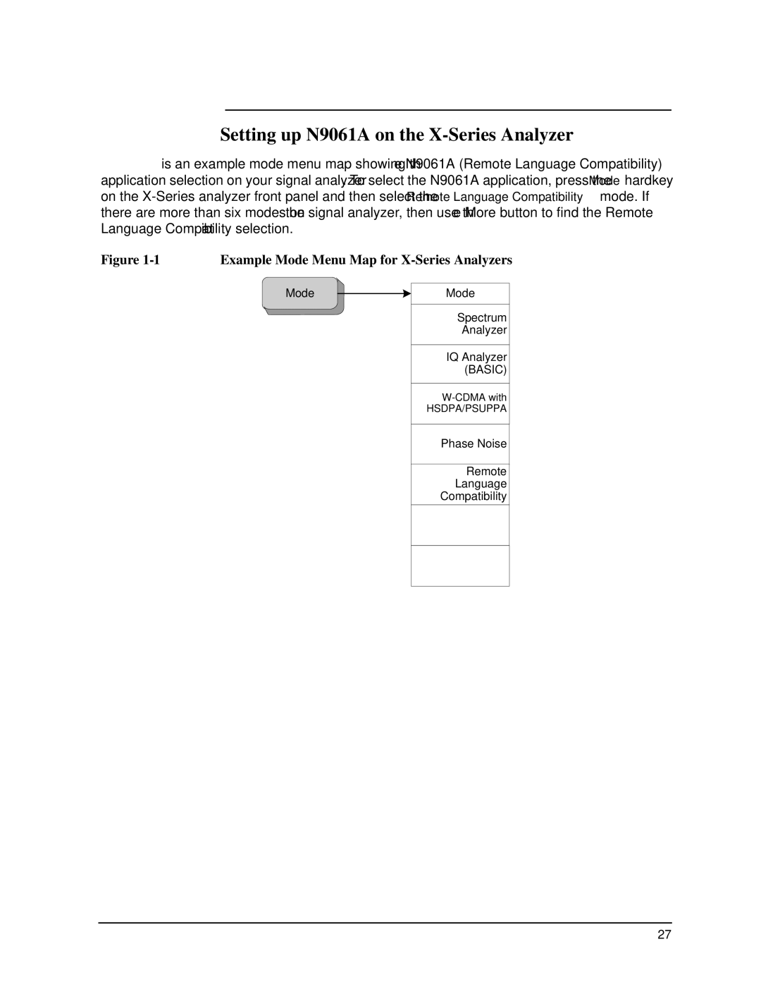 Agilent Technologies N9030a manual Setting up N9061A on the X-Series Analyzer, Example Mode Menu Map for X-Series Analyzers 