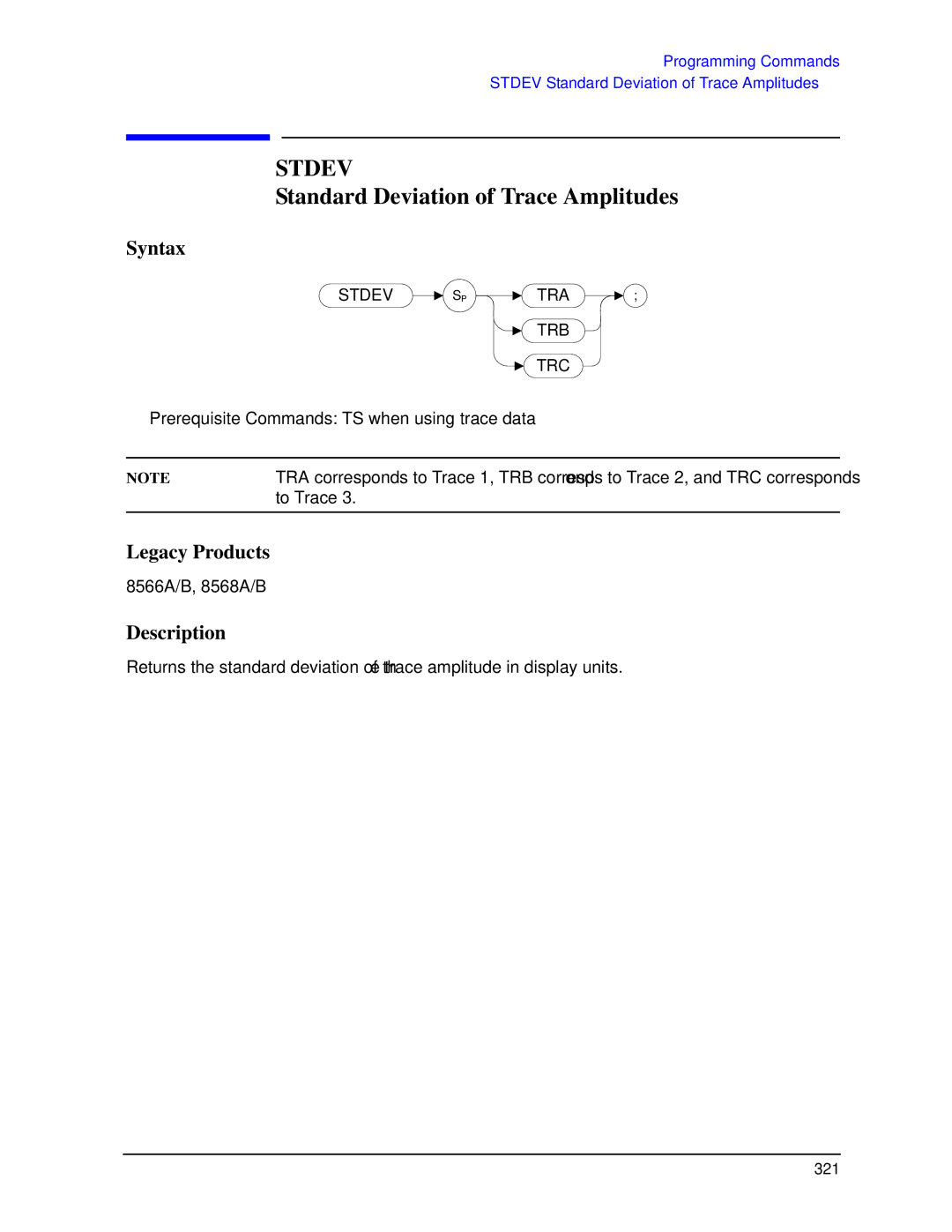 Agilent Technologies N9030a manual Stdev, Standard Deviation of Trace Amplitudes 