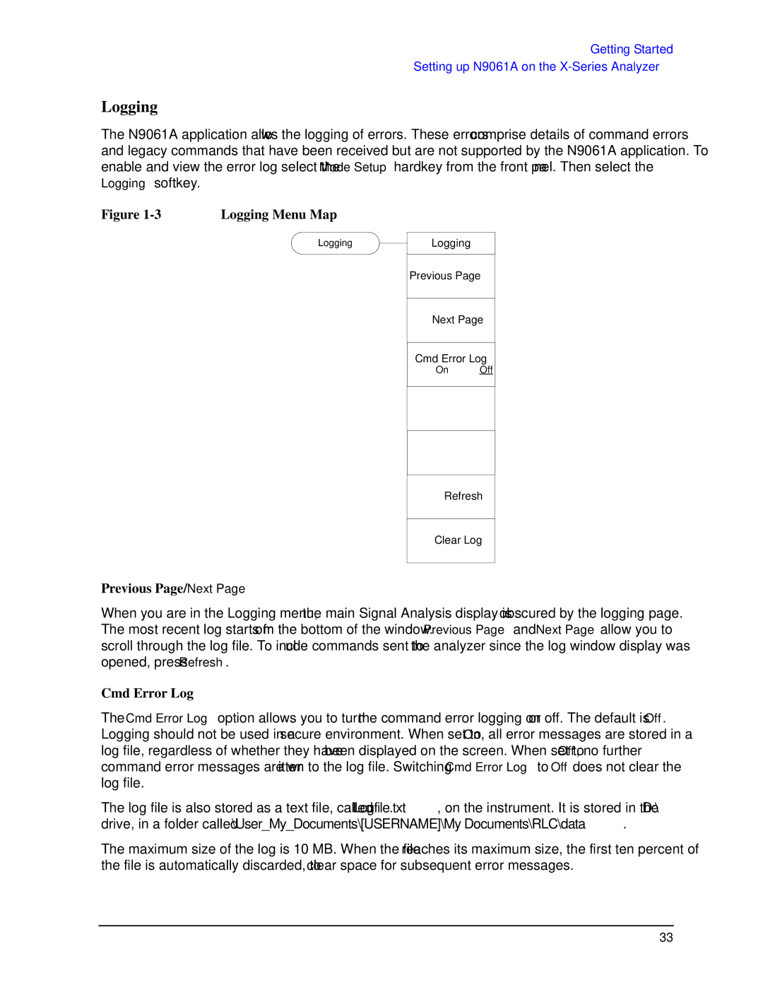 Agilent Technologies N9030a manual Previous Page/Next, Cmd Error Log 