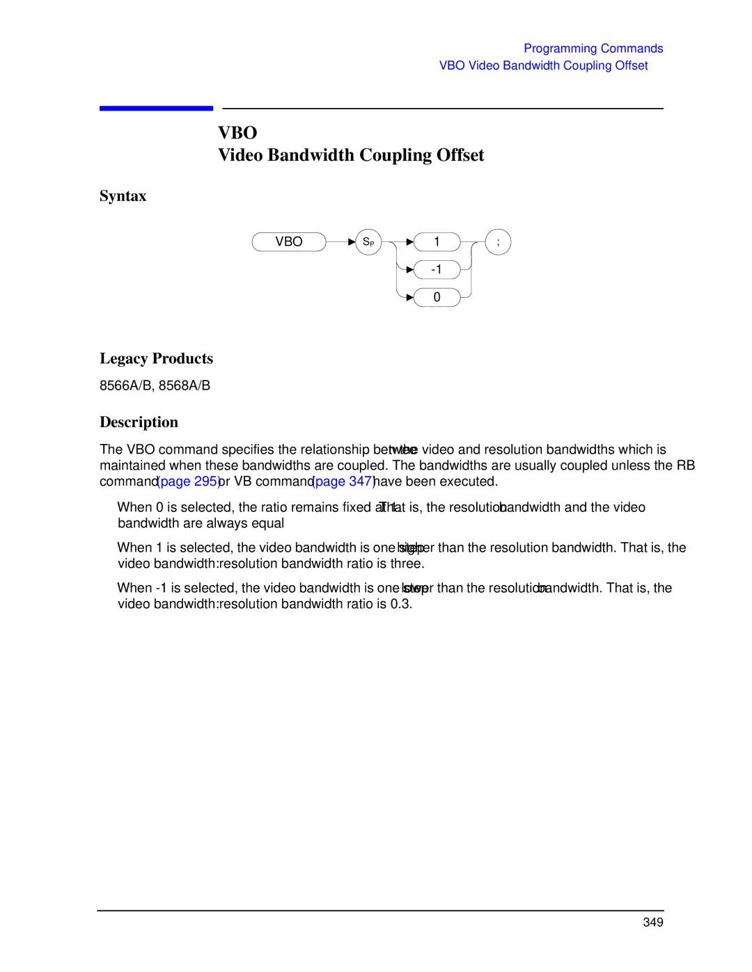 Agilent Technologies N9030a manual Vbo, Video Bandwidth Coupling Offset 