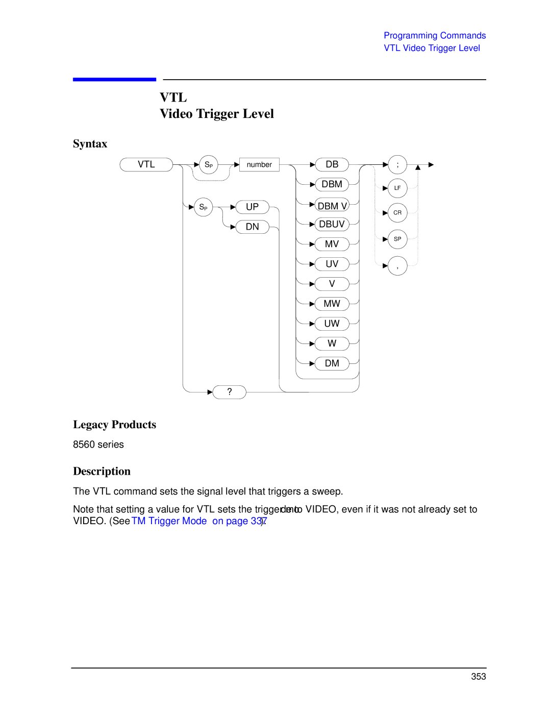 Agilent Technologies N9030a manual Vtl, Video Trigger Level 