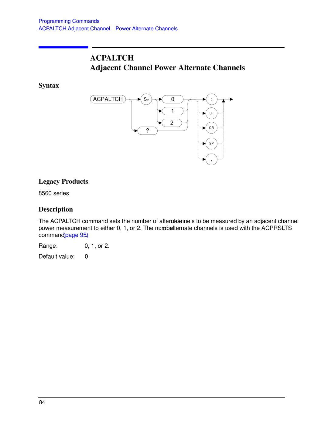 Agilent Technologies N9030a manual Acpaltch, Adjacent Channel Power Alternate Channels 