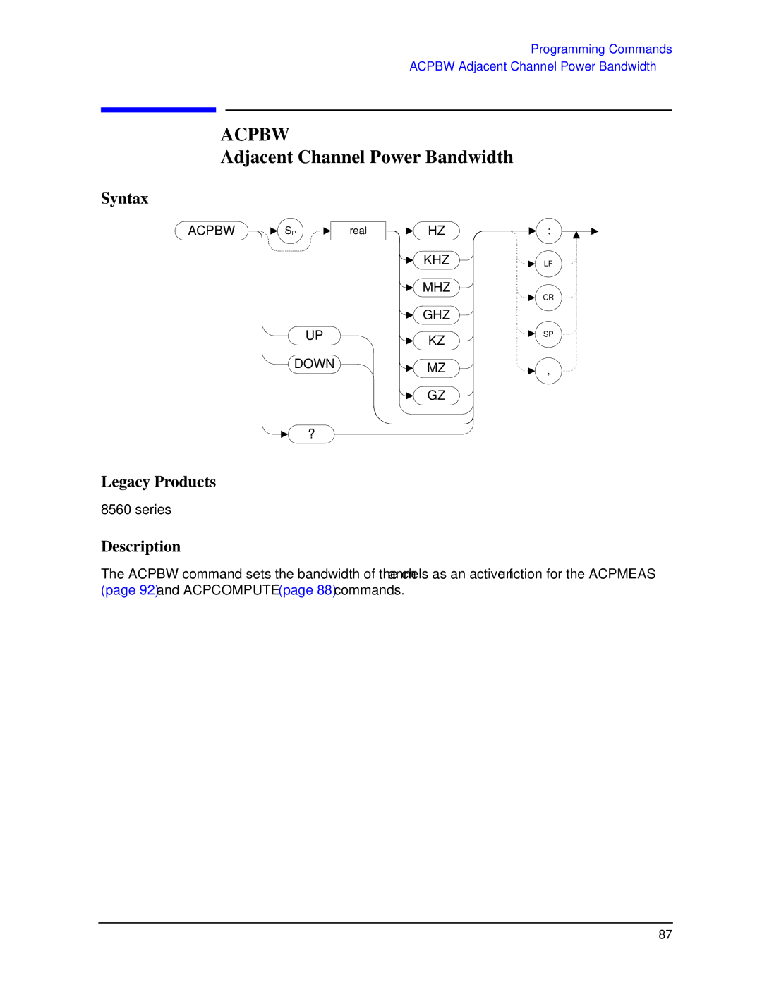 Agilent Technologies N9030a manual Acpbw, Adjacent Channel Power Bandwidth 