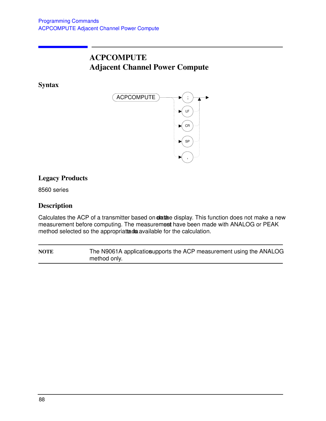 Agilent Technologies N9030a manual Acpcompute, Adjacent Channel Power Compute 