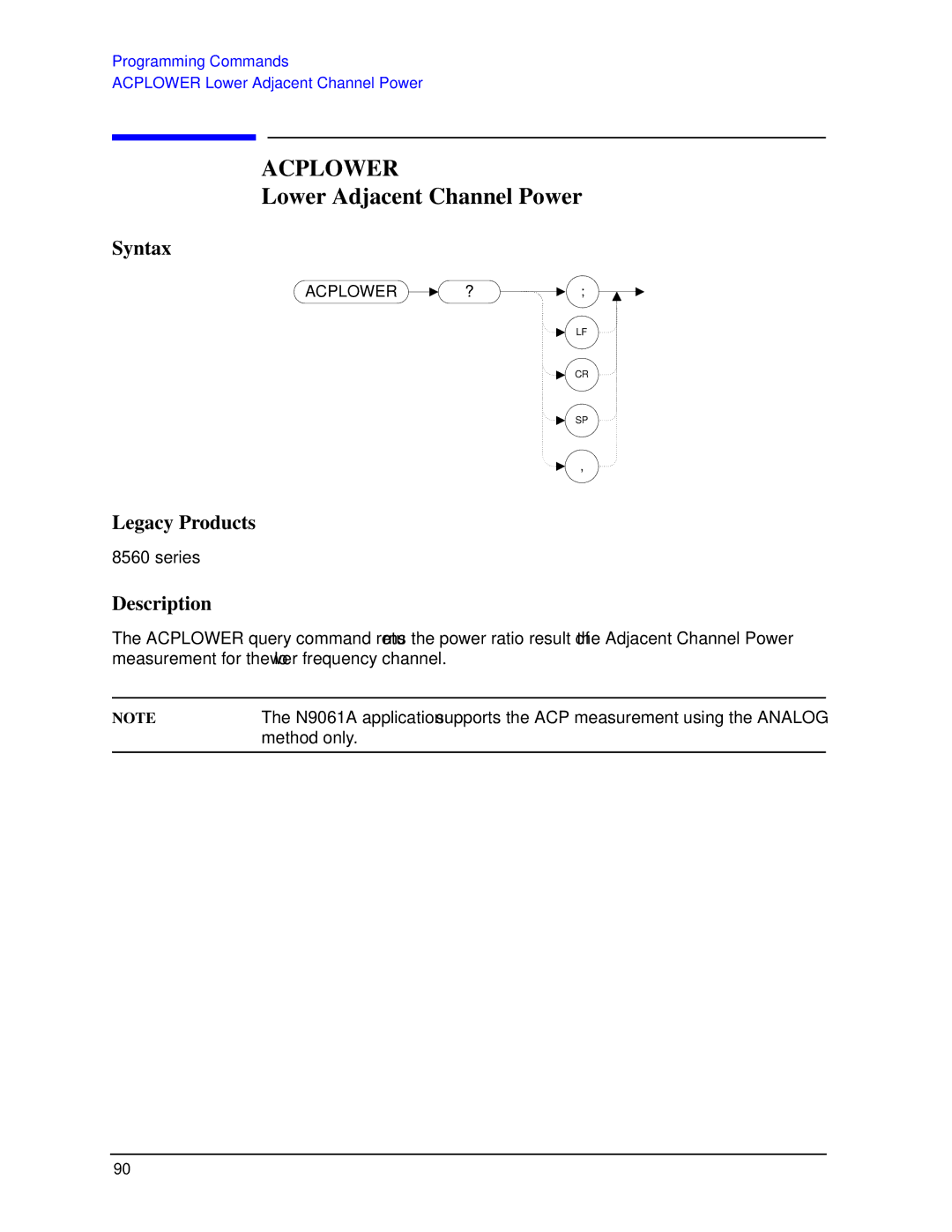 Agilent Technologies N9030a manual Acplower, Lower Adjacent Channel Power 
