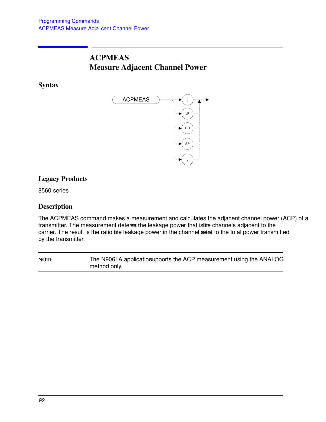 Agilent Technologies N9030a manual Acpmeas, Measure Adjacent Channel Power 