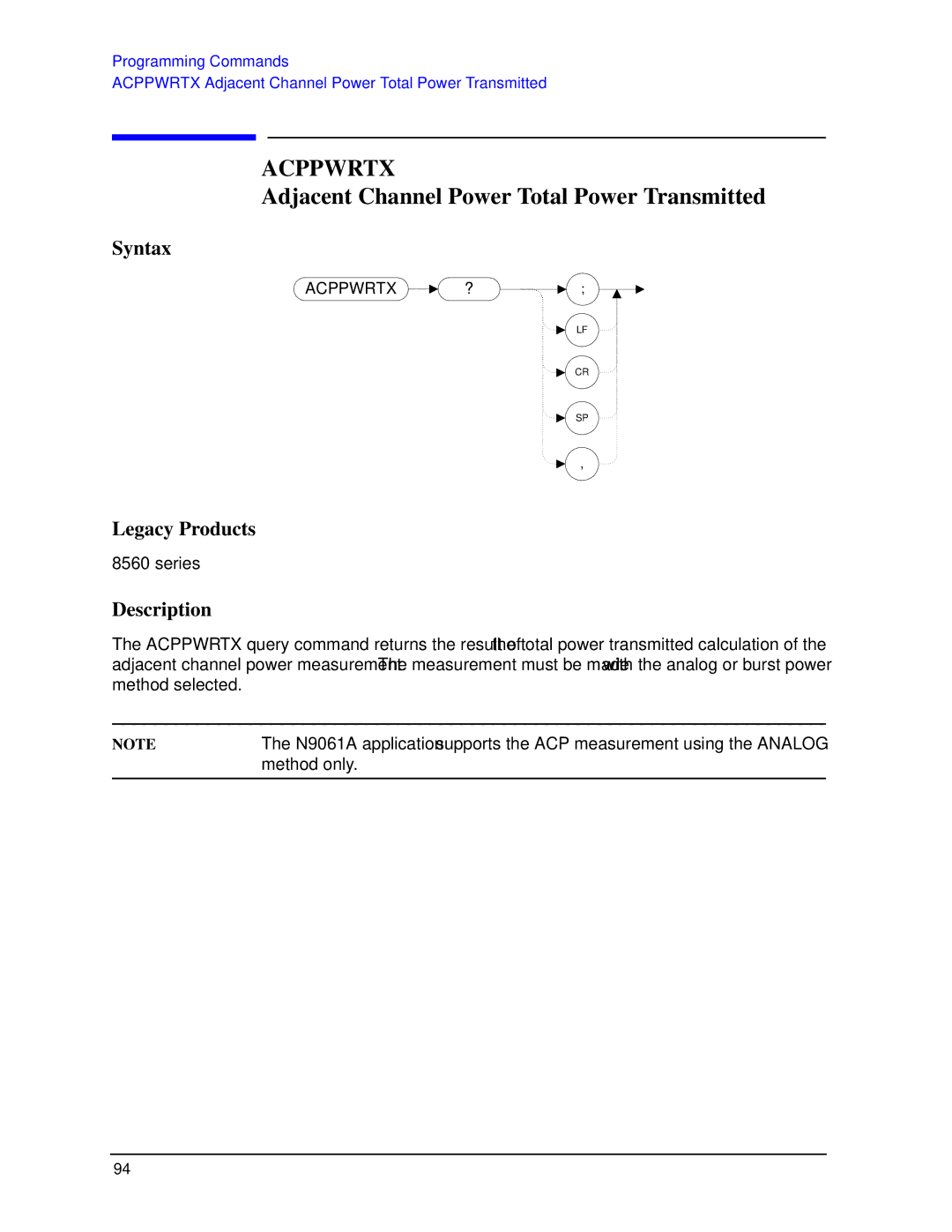 Agilent Technologies N9030a manual Acppwrtx, Adjacent Channel Power Total Power Transmitted 