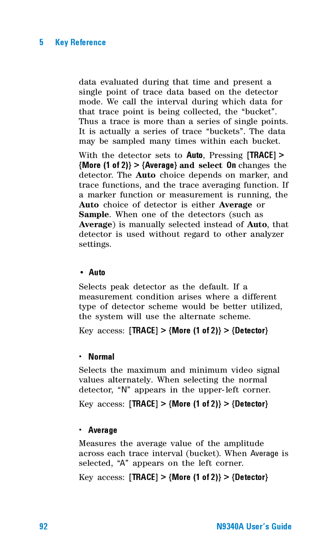 Agilent Technologies N9340A Key access Trace More 1 of 2 Detector Normal, Key access Trace More 1 of 2 Detector Average 