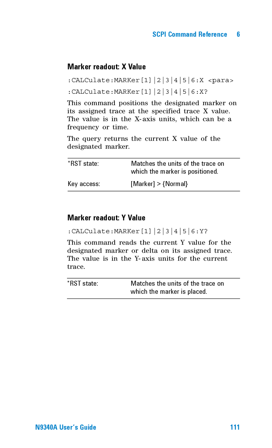 Agilent Technologies N9340A manual Marker readout X Value, Marker readout Y Value 