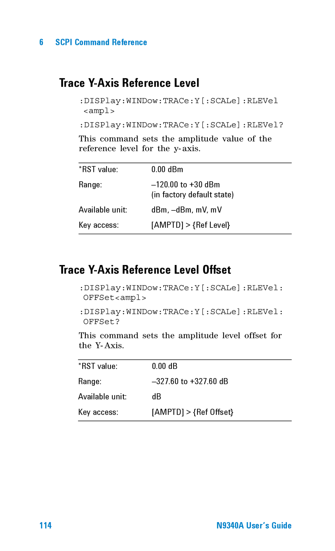 Agilent Technologies N9340A manual Trace Y-Axis Reference Level Offset 