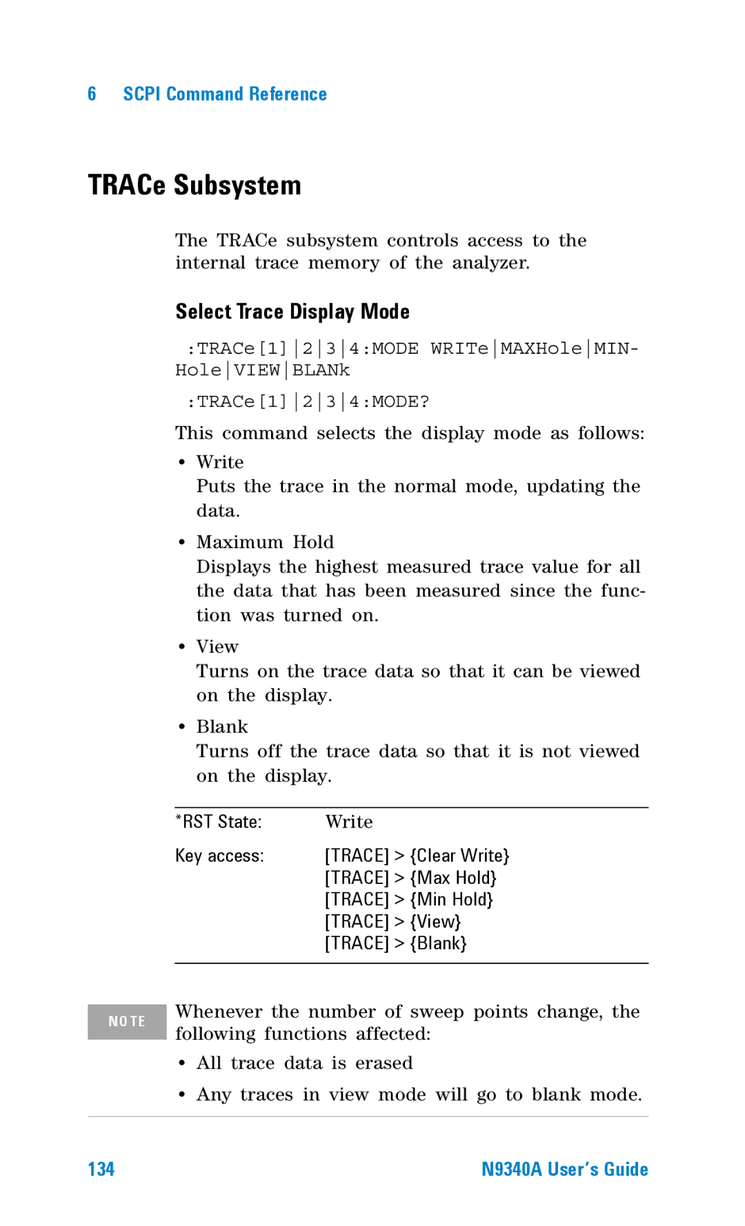 Agilent Technologies N9340A manual TRACe Subsystem, Select Trace Display Mode 