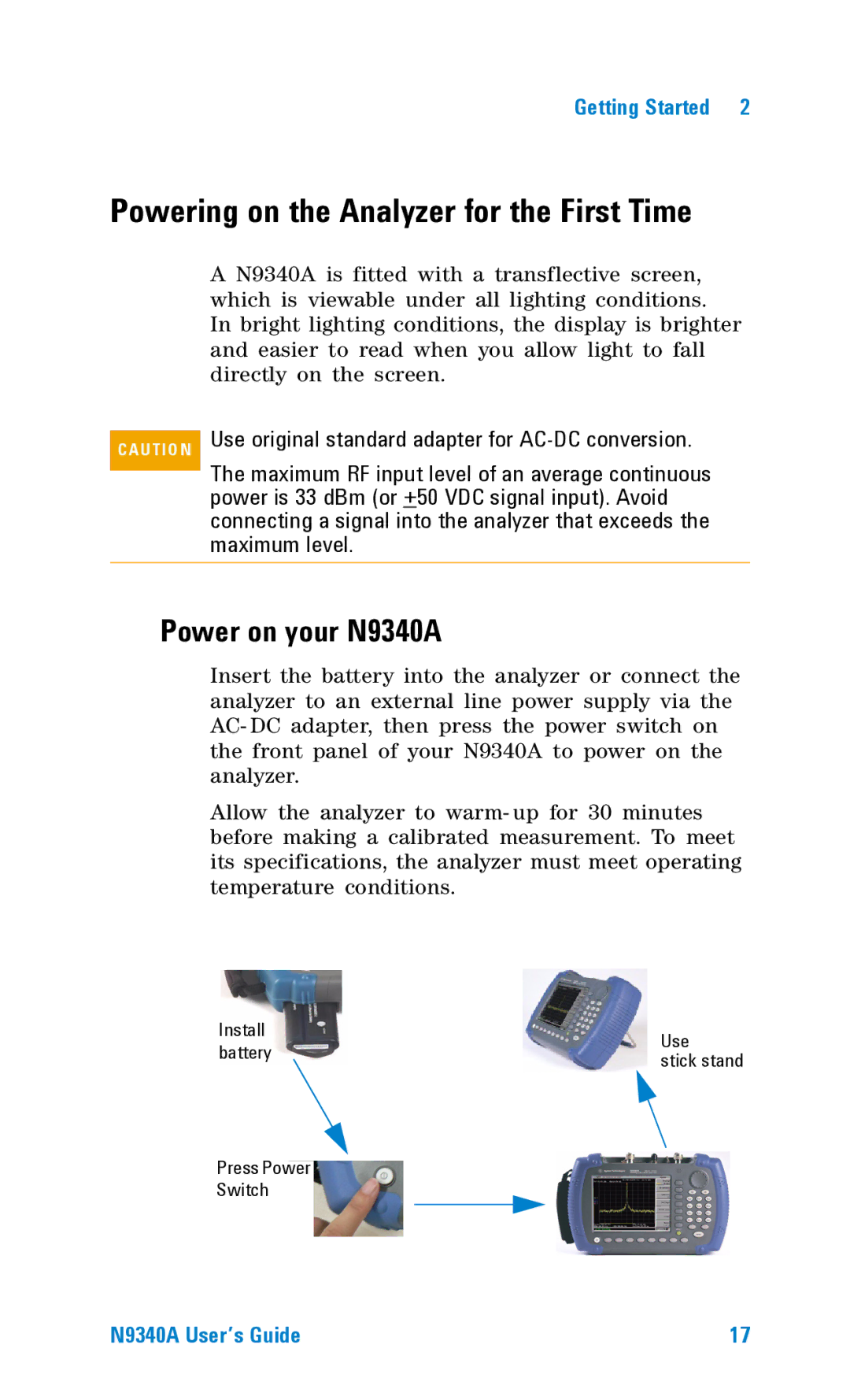 Agilent Technologies manual Powering on the Analyzer for the First Time, Power on your N9340A 