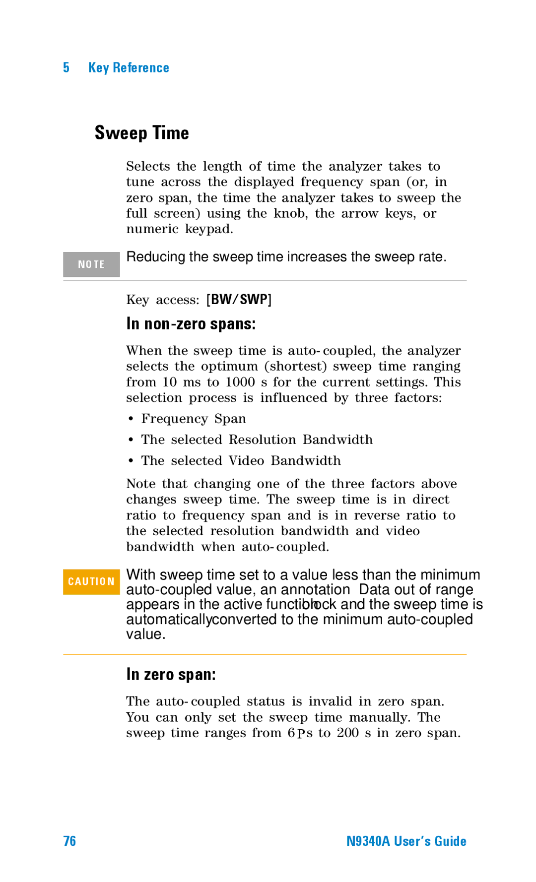 Agilent Technologies N9340A manual Sweep Time 