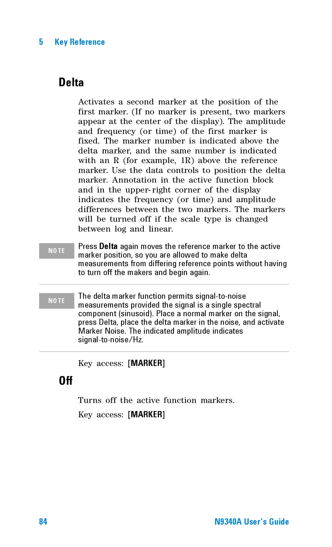 Agilent Technologies N9340A manual Delta, Off 