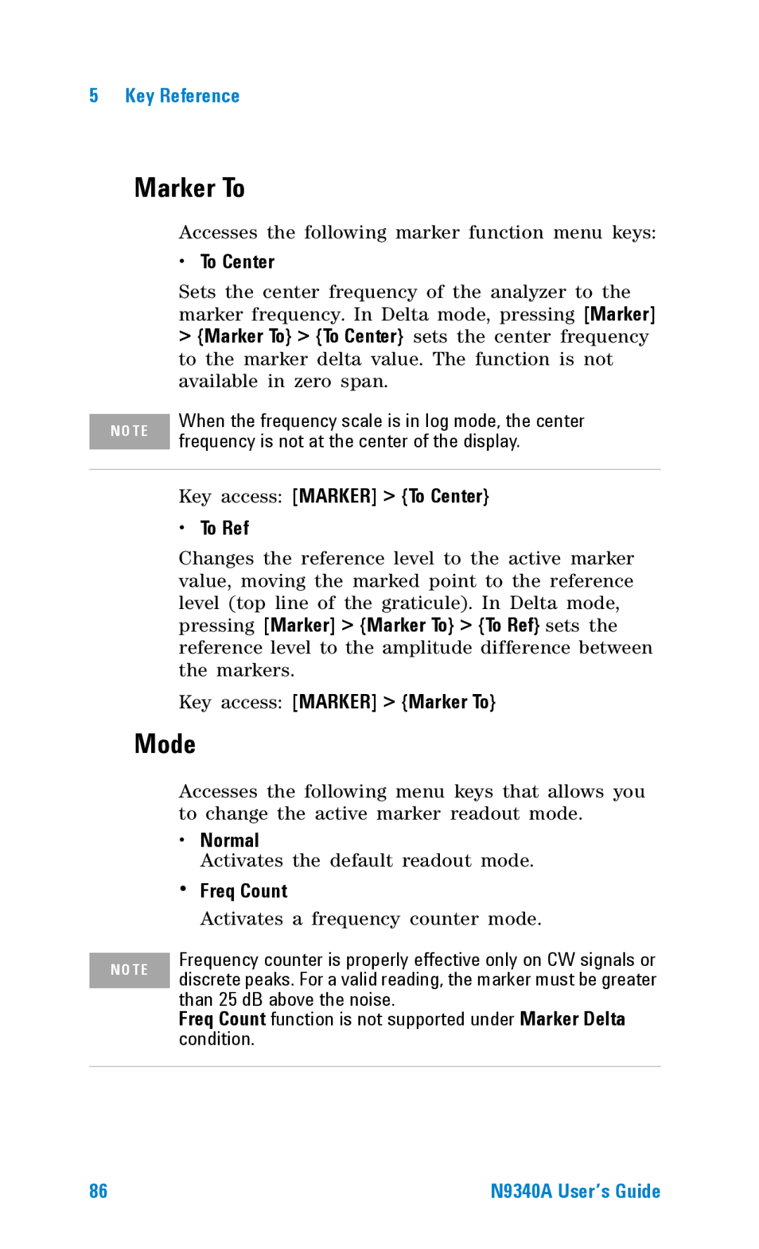 Agilent Technologies N9340A manual Marker To, Mode 