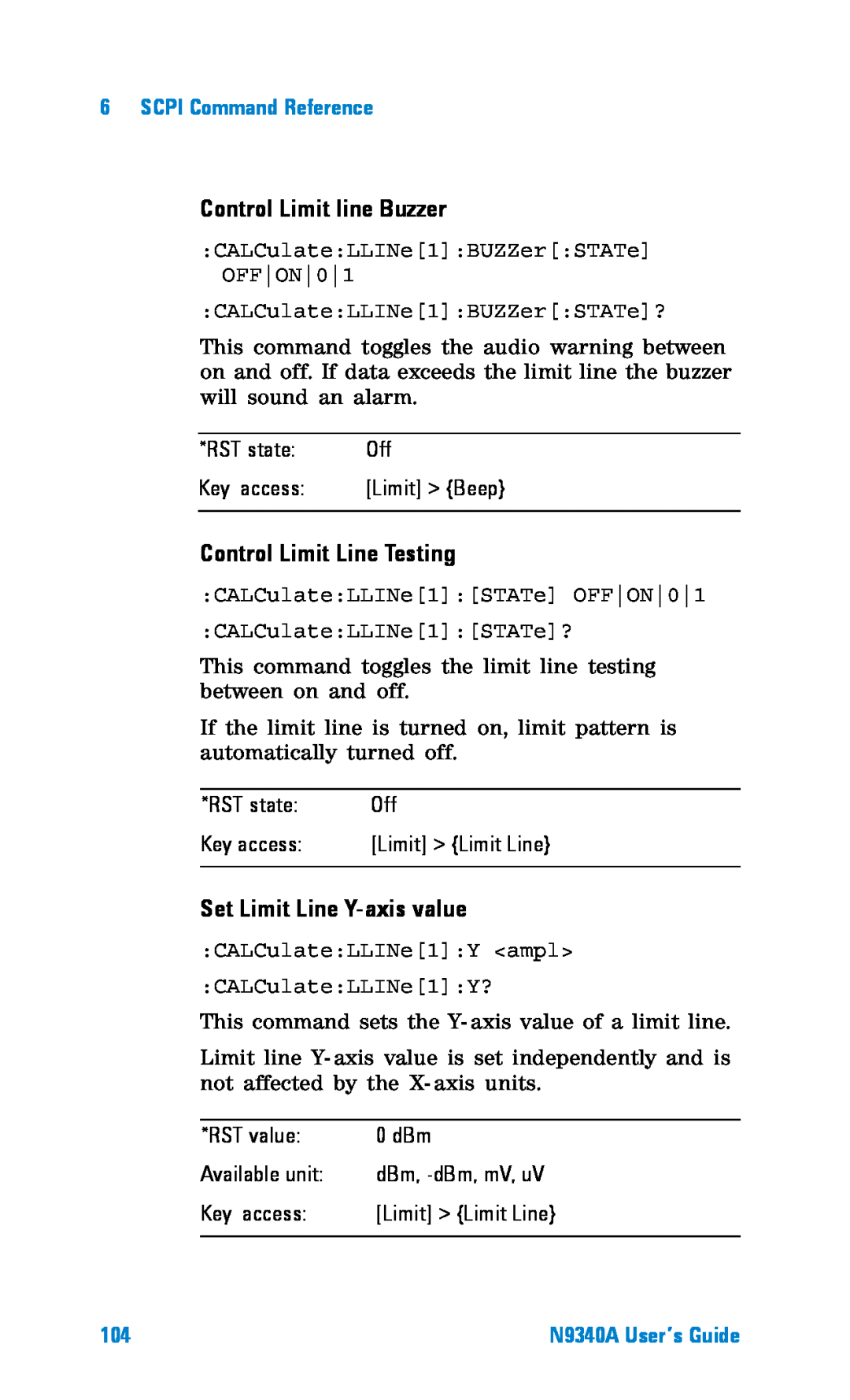 Agilent Technologies N9340A manual Control Limit line Buzzer, Control Limit Line Testing, Set Limit Line Y-axis value 