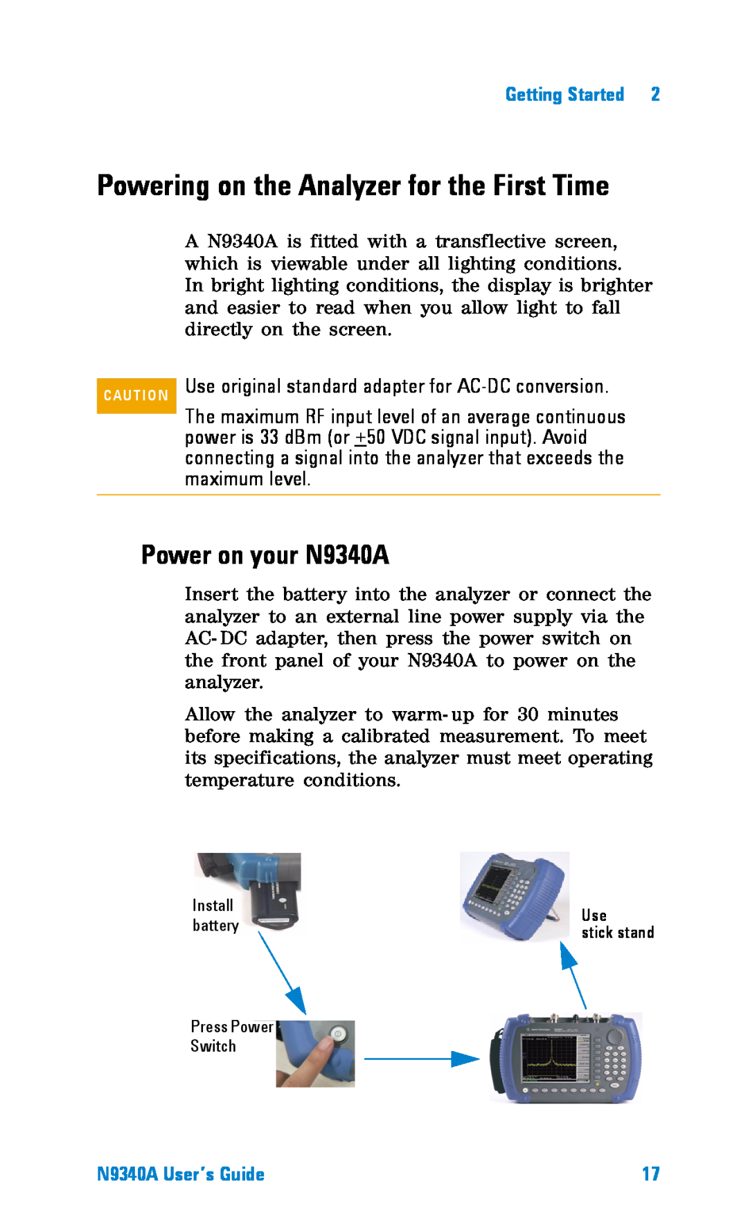 Agilent Technologies manual Powering on the Analyzer for the First Time, Power on your N9340A, N9340A User’s Guide 