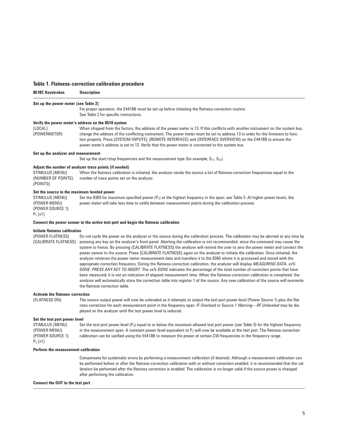 Agilent Technologies PN 8510-16 manual Flatness-correction calibration procedure 