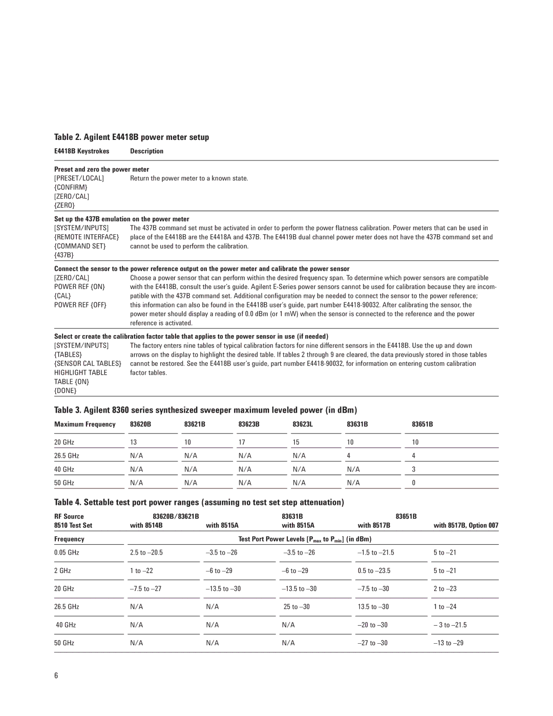 Agilent Technologies PN 8510-16 Agilent E4418B power meter setup, Set up the 437B emulation on the power meter, Frequency 