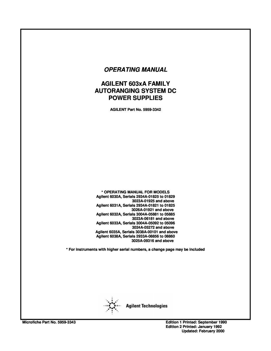 Agilent Technologies Agilent 6030A manual AGILENT 603xA FAMILY AUTORANGING SYSTEM DC POWER SUPPLIES, Operating Manual 