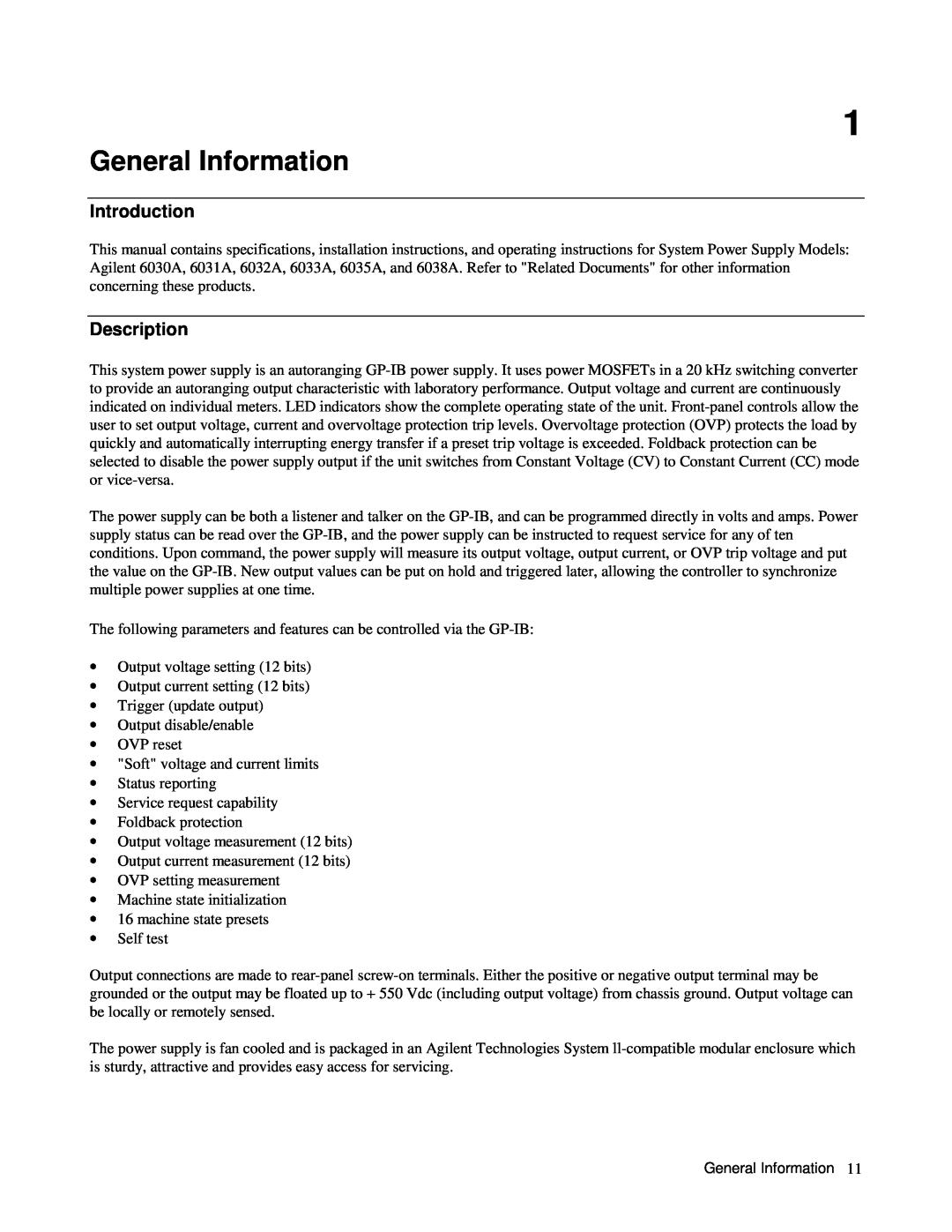 Agilent Technologies Serials 2934A-01825 to 01829 3023A-01925 manual General Information, Introduction, Description 