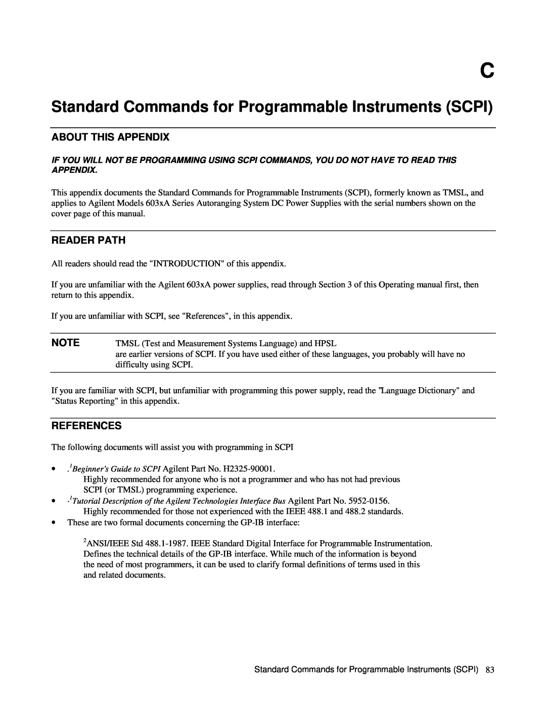 Agilent Technologies Agilent 6031A Standard Commands for Programmable Instruments SCPI, About This Appendix, Reader Path 