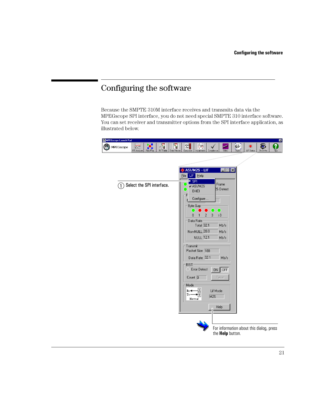 Agilent Technologies SMPTE 310M manual Configuring the software 