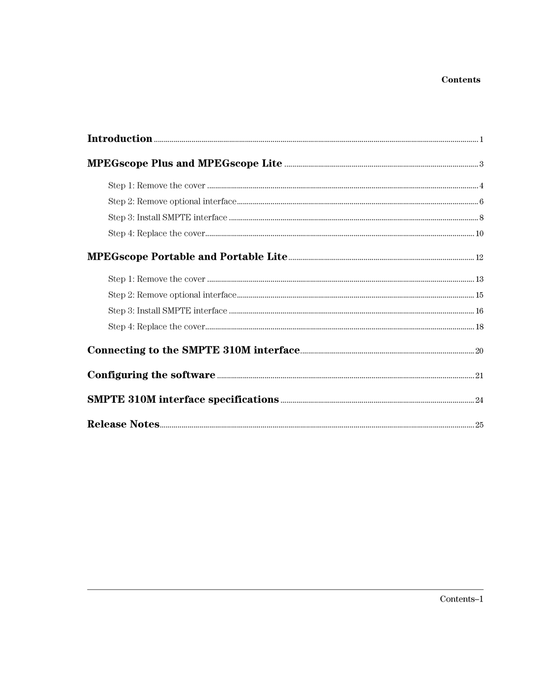 Agilent Technologies SMPTE 310M manual Contents-1 