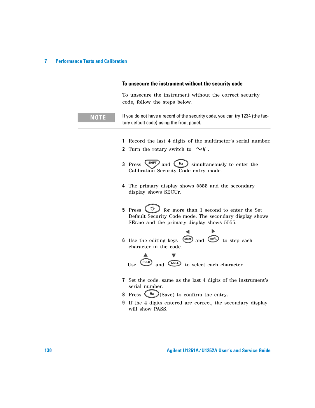 Agilent Technologies U1251A manual Tory default code using the front panel 