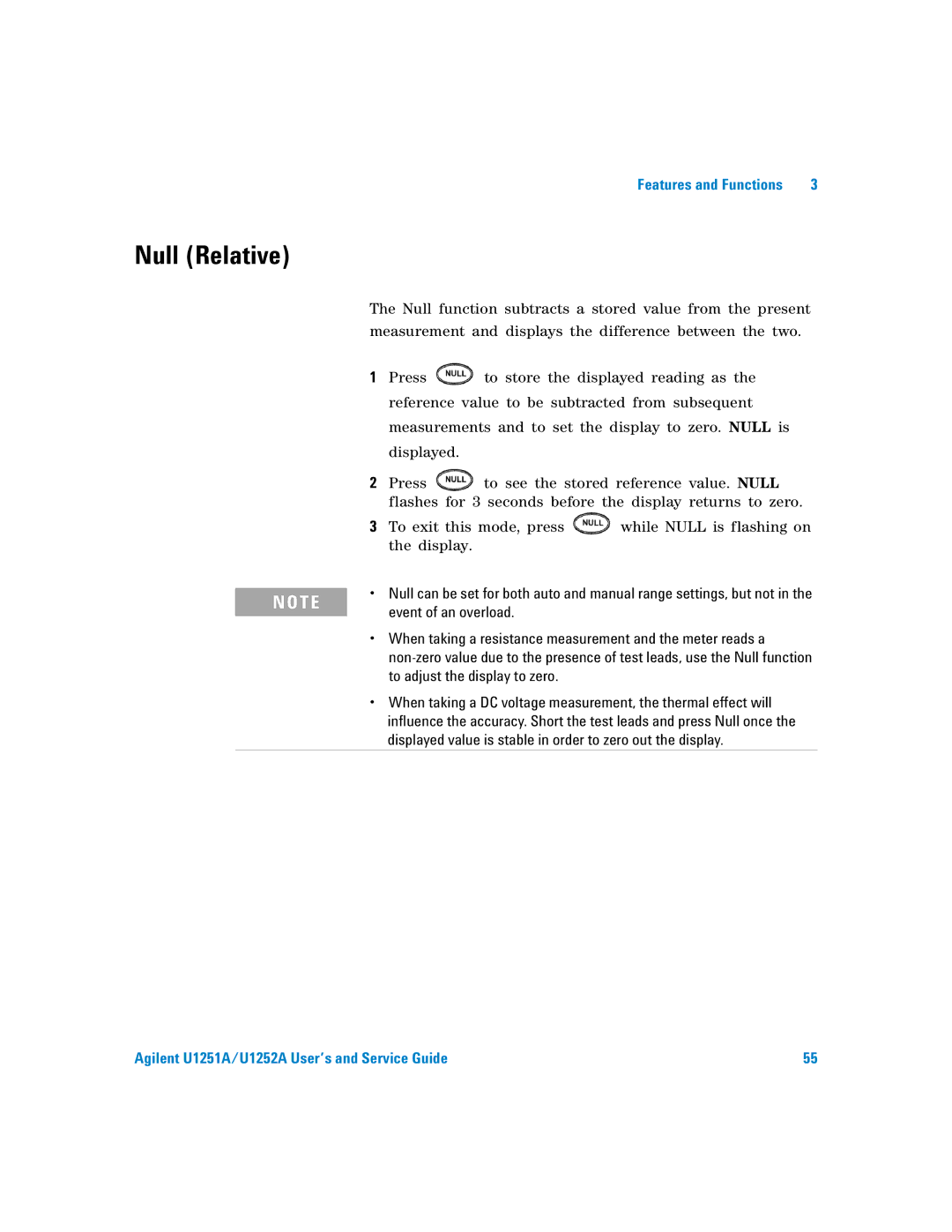 Agilent Technologies U1251A manual Null Relative 