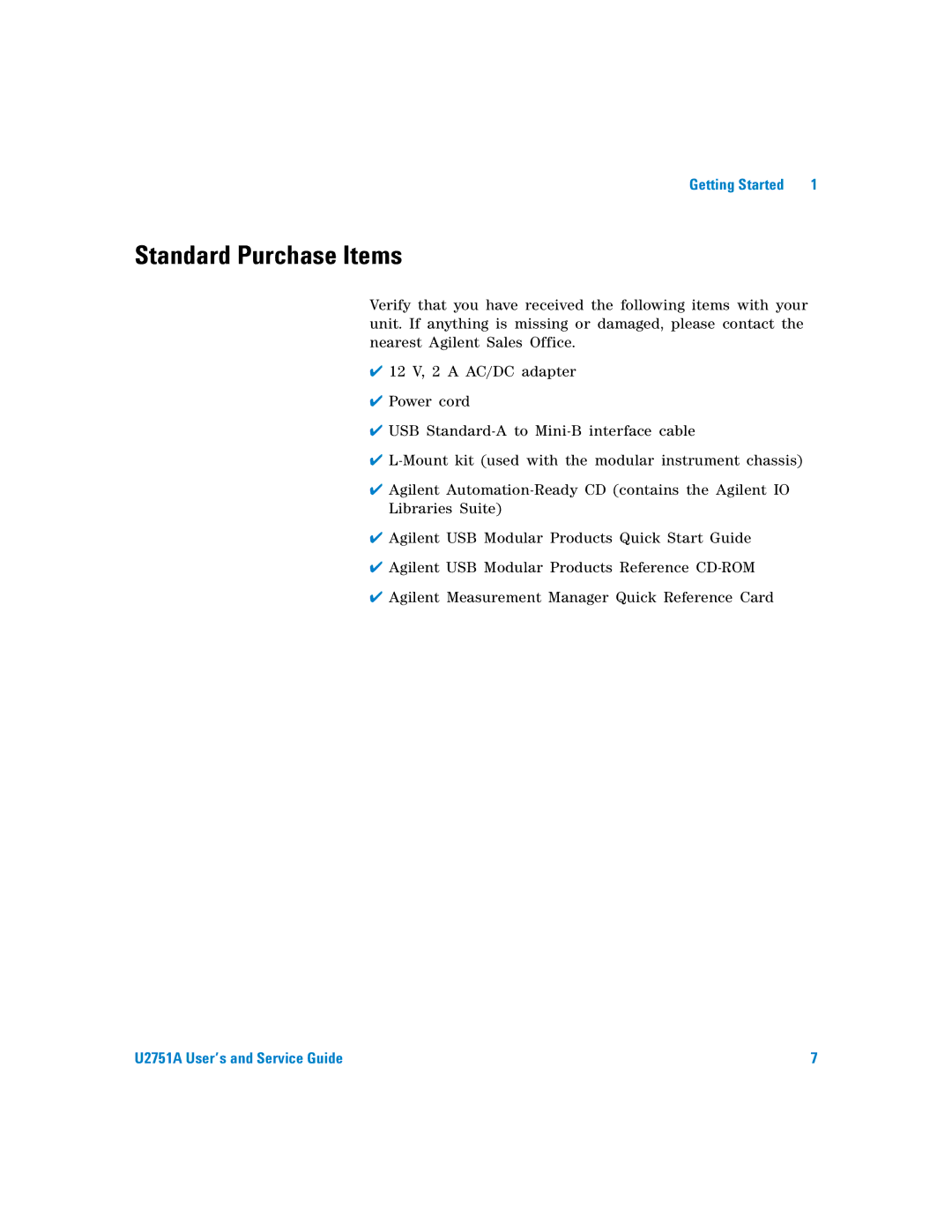 Agilent Technologies U2751A manual Standard Purchase Items 