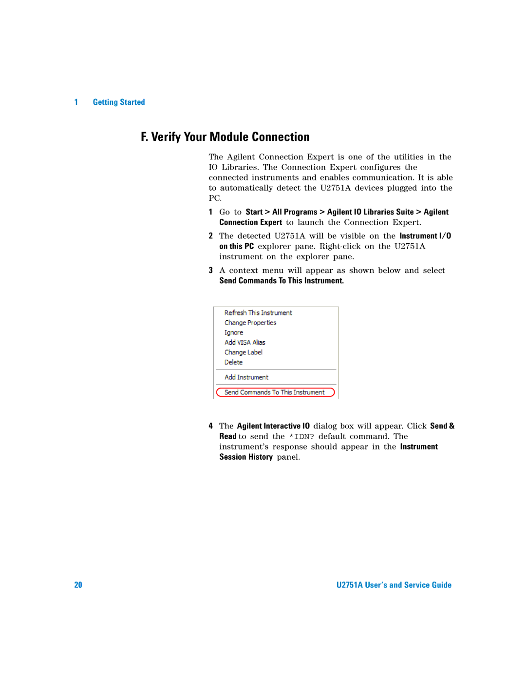 Agilent Technologies U2751A manual Verify Your Module Connection, Send Commands To This Instrument 