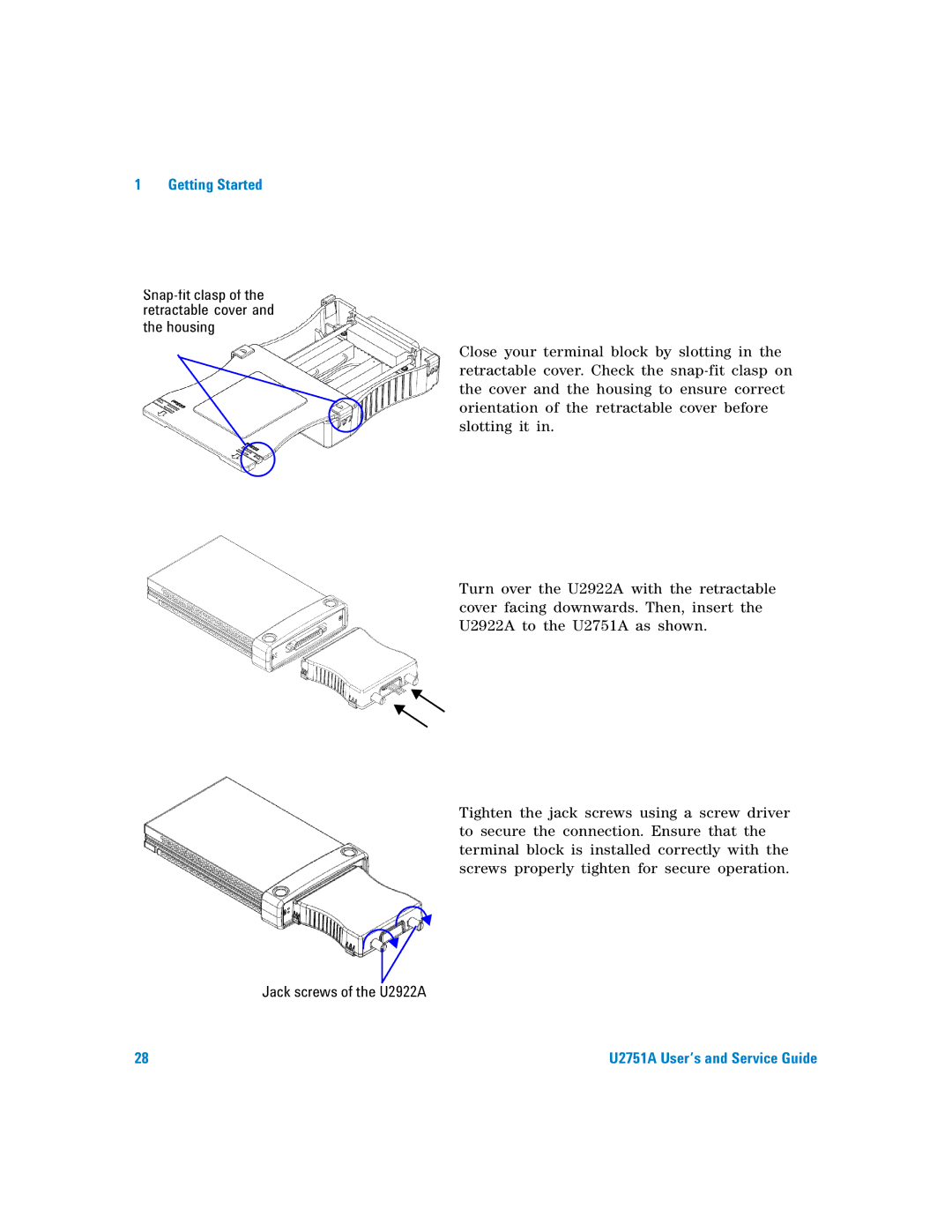 Agilent Technologies U2751A manual Housing, Jack screws of the U2922A 