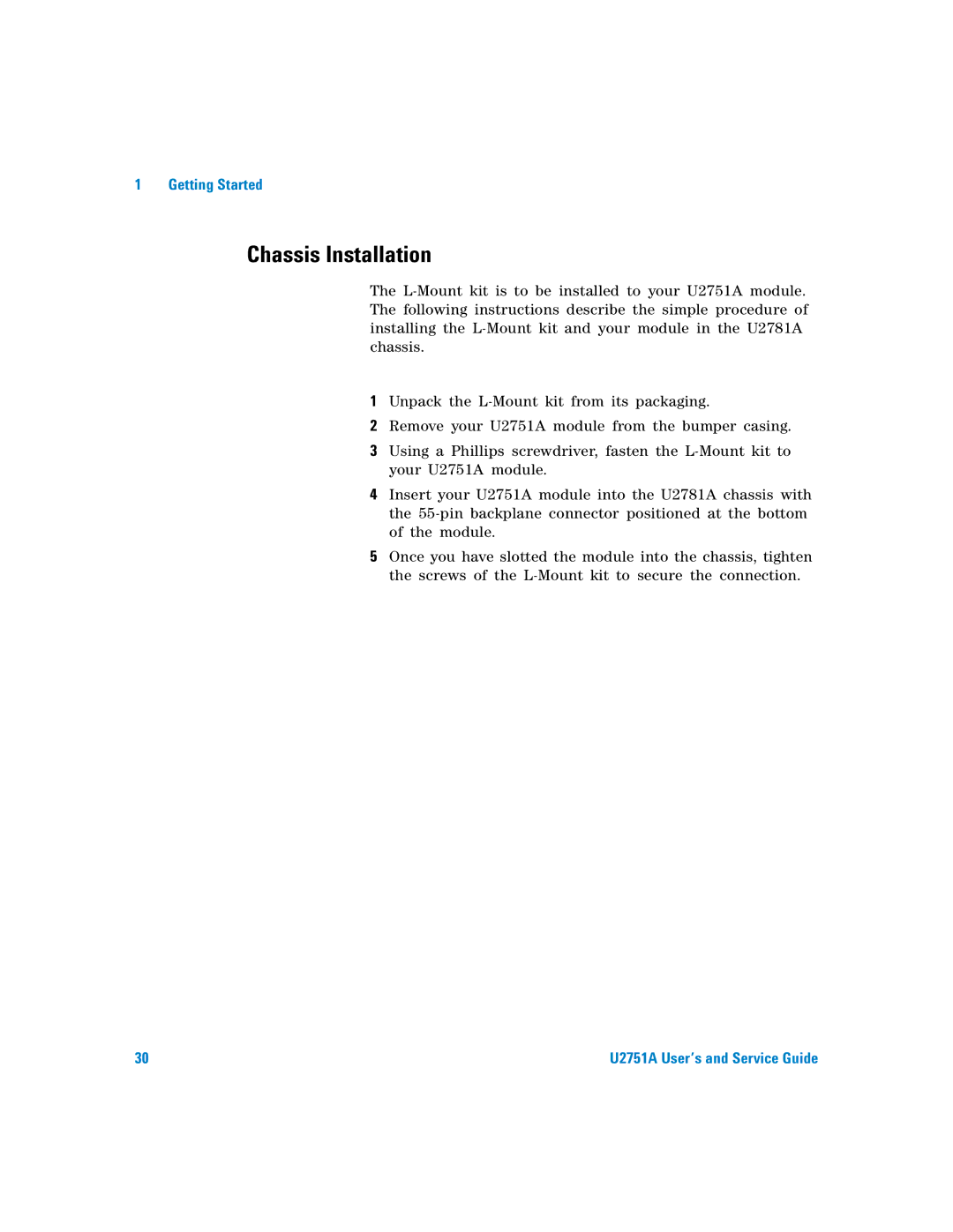 Agilent Technologies U2751A manual Chassis Installation 