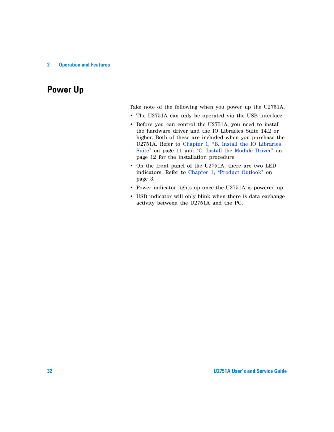 Agilent Technologies U2751A manual Power Up 