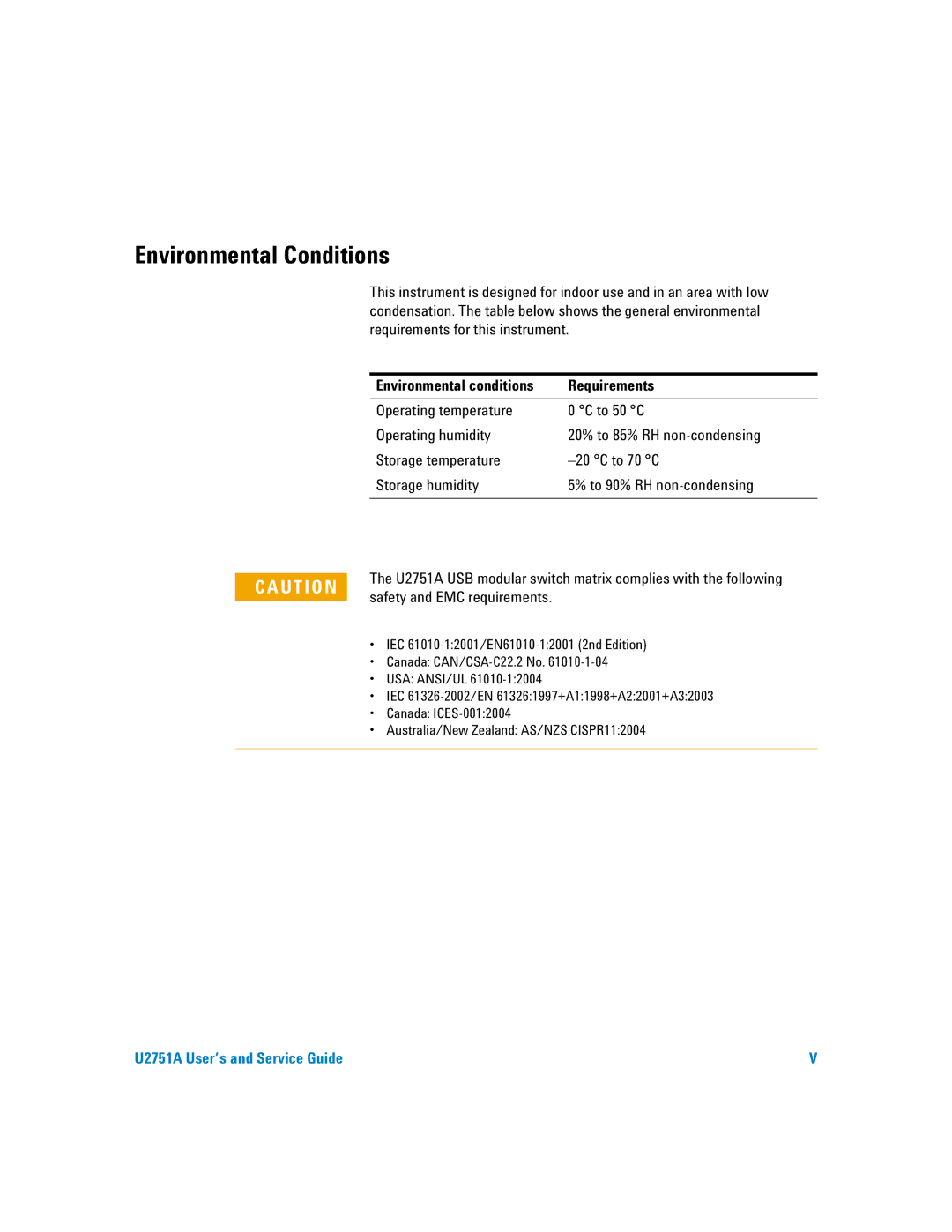 Agilent Technologies U2751A manual Environmental Conditions, U T I O N 