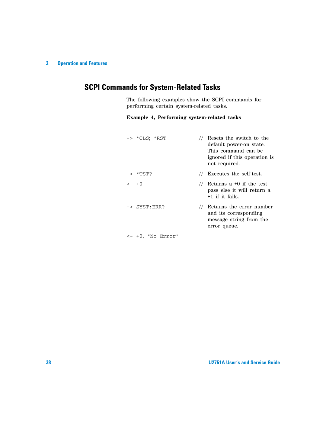 Agilent Technologies U2751A manual Scpi Commands for System-Related Tasks, Example 4, Performing system-related tasks 