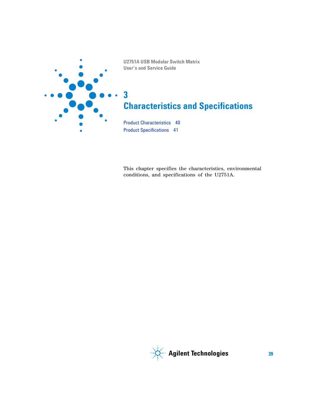 Agilent Technologies U2751A manual Characteristics and Specifications 