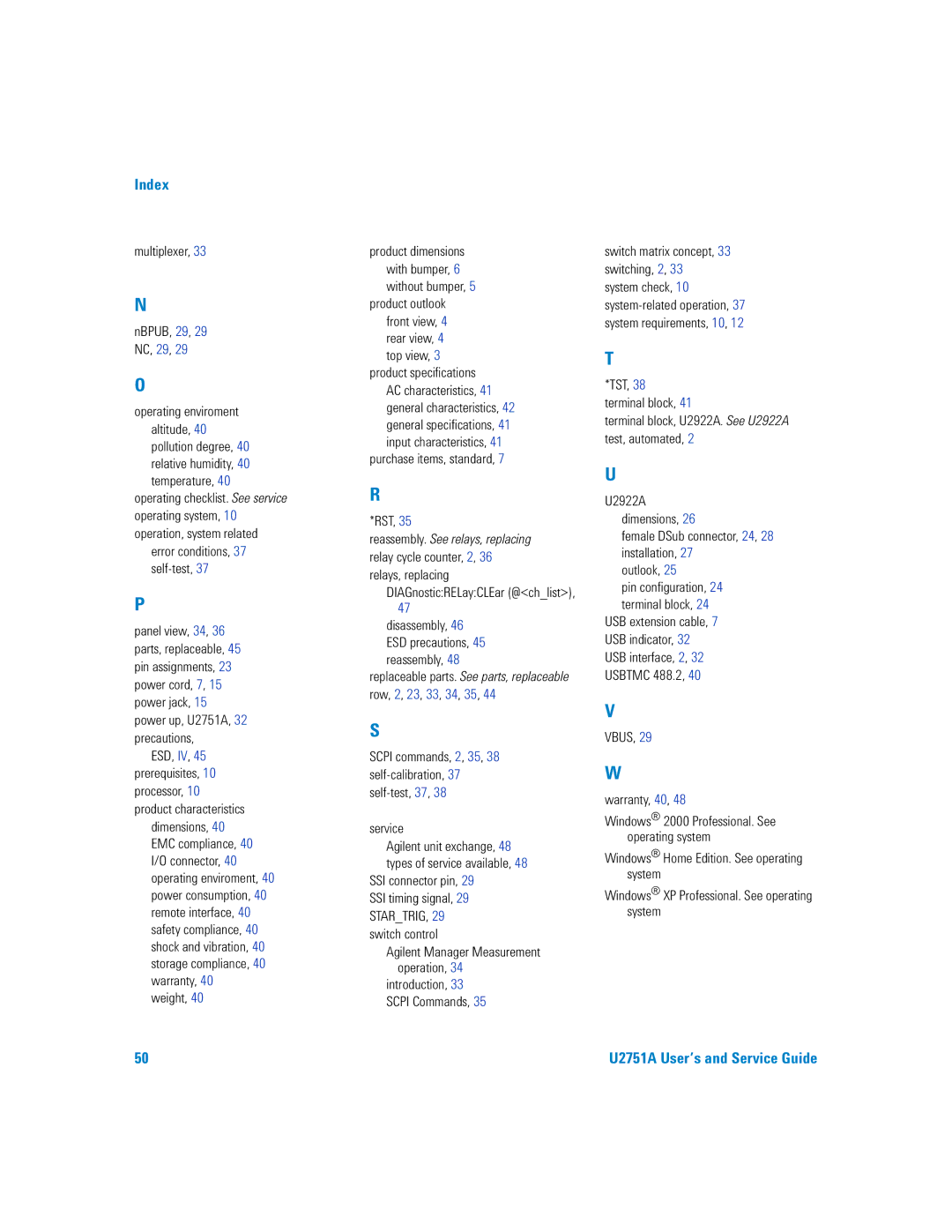 Agilent Technologies U2751A manual Index 
