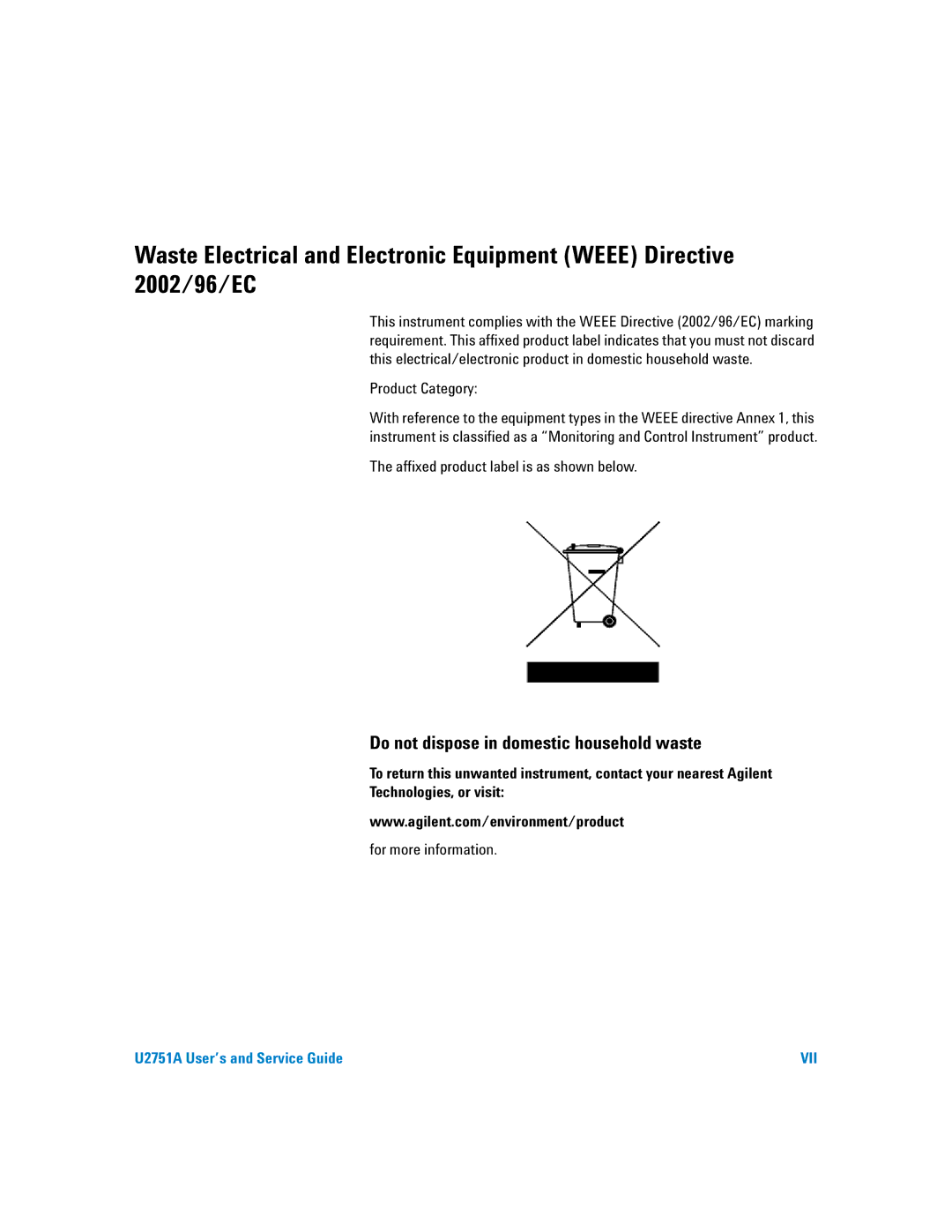 Agilent Technologies U2751A manual Product Category, Affixed product label is as shown below, For more information 