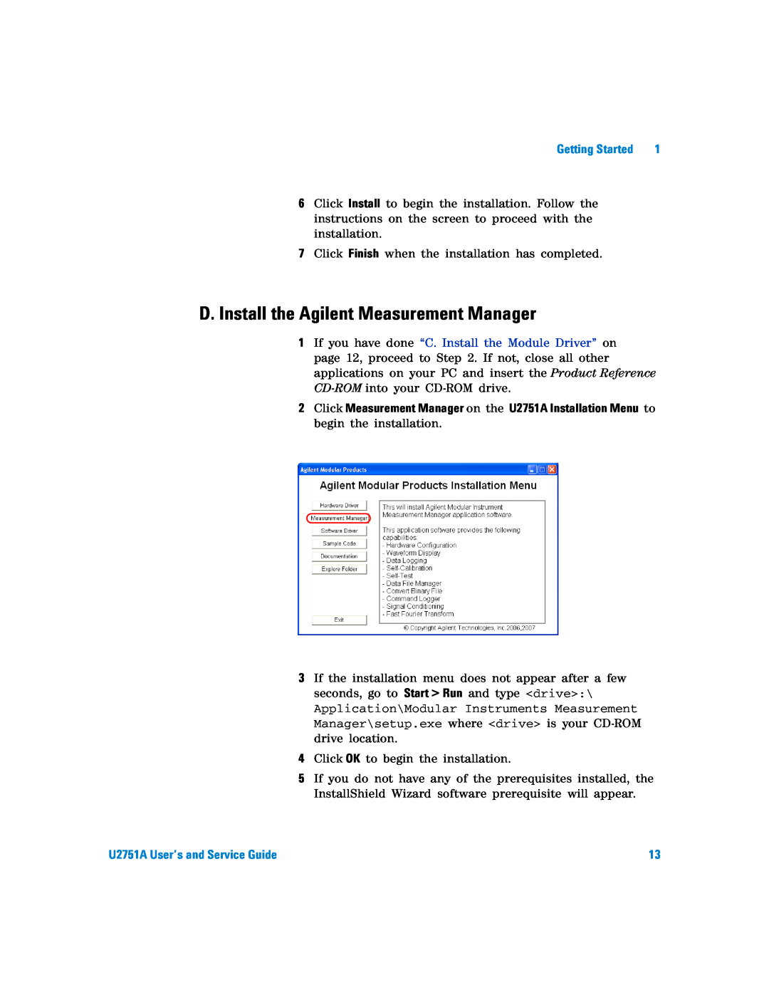 Agilent Technologies manual D. Install the Agilent Measurement Manager, U2751A User’s and Service Guide 