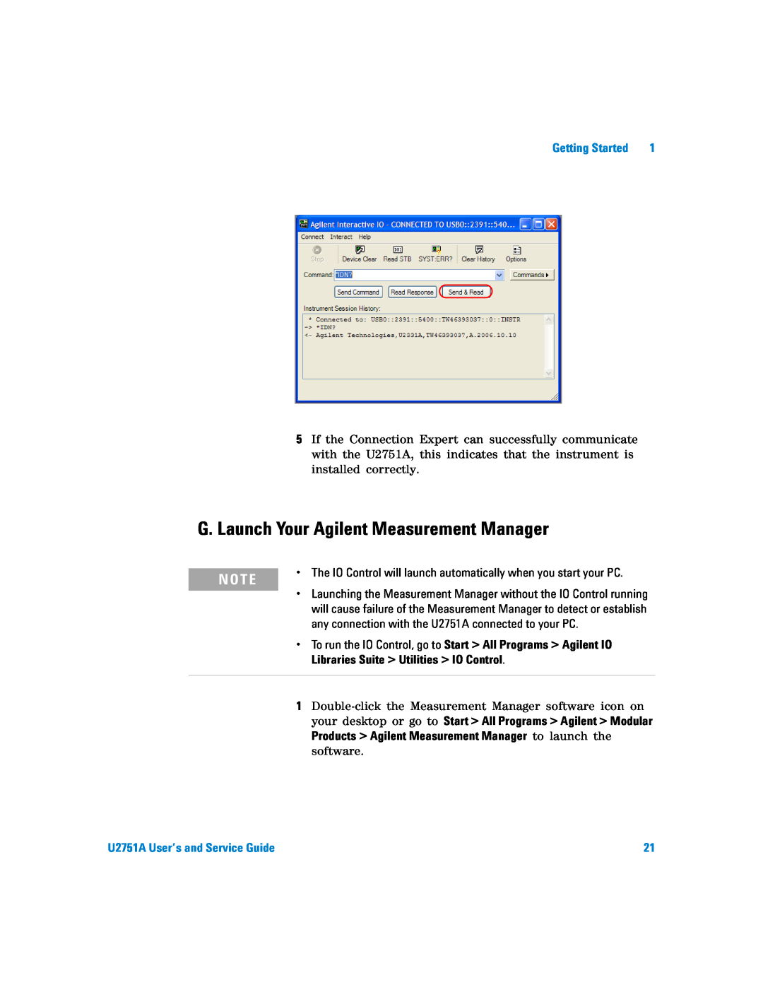 Agilent Technologies manual G. Launch Your Agilent Measurement Manager, N O T E, U2751A User’s and Service Guide 