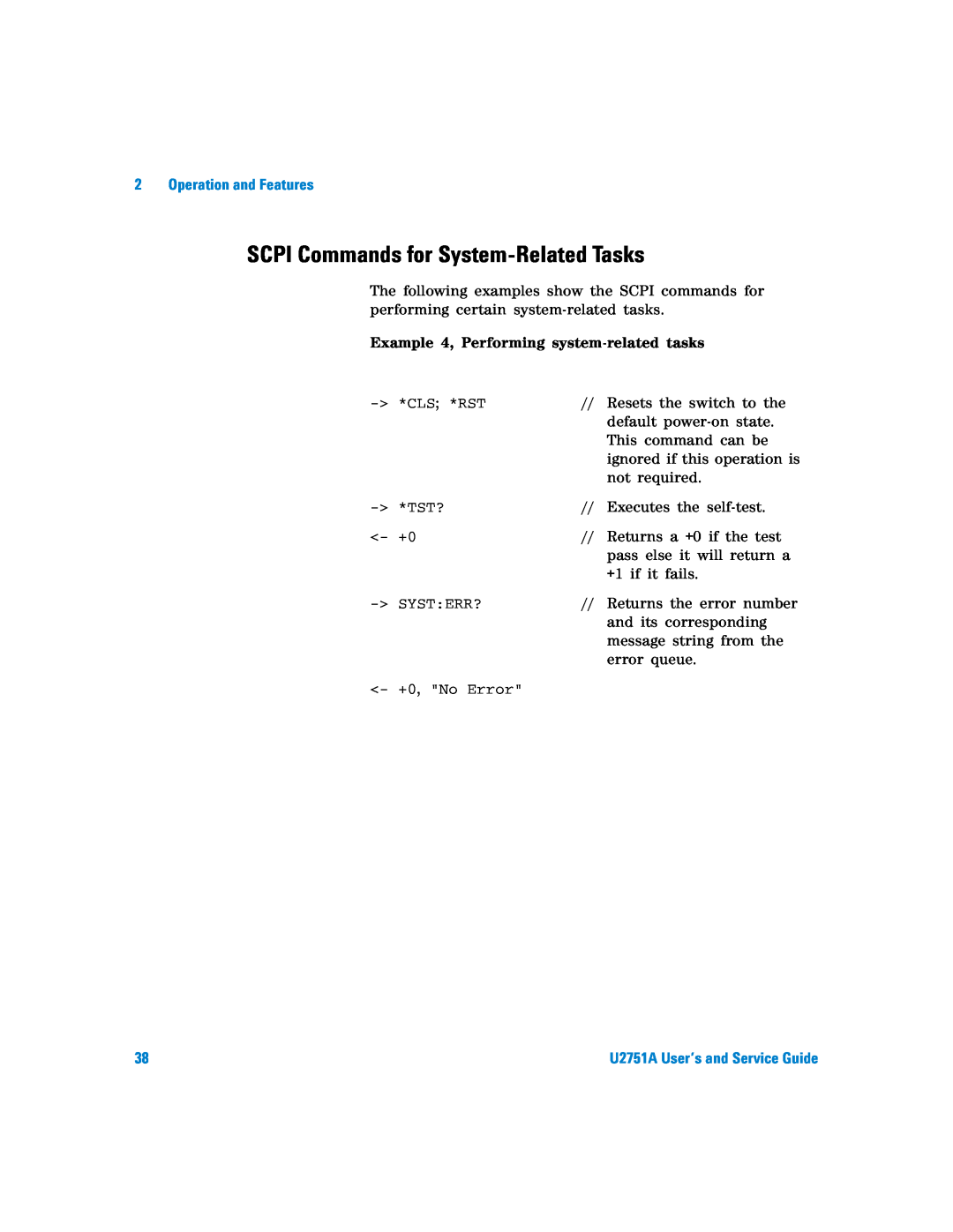 Agilent Technologies U2751A manual SCPI Commands for System-Related Tasks, Example 4, Performing system-related tasks 