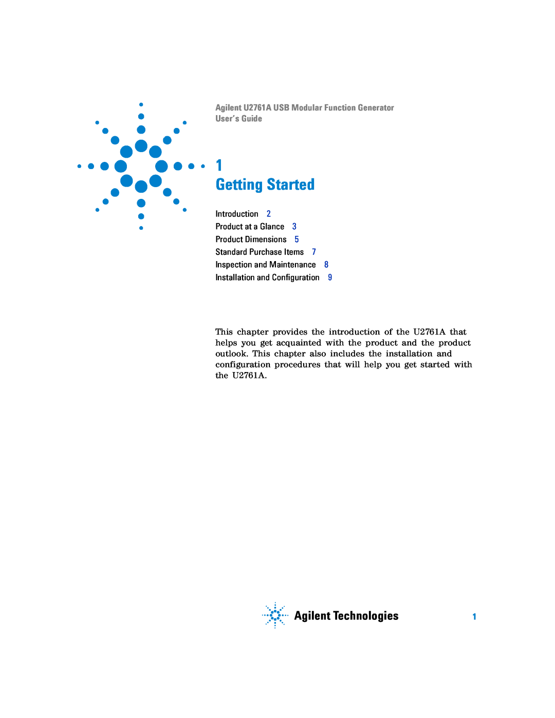 Agilent Technologies U2761A manual Getting Started, Agilent Technologies 