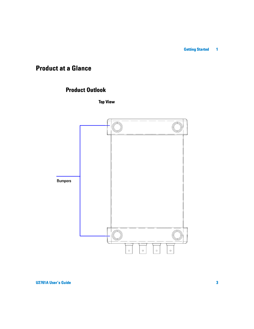 Agilent Technologies manual Product at a Glance, Product Outlook, Top View, U2761A User’s Guide, Getting Started 