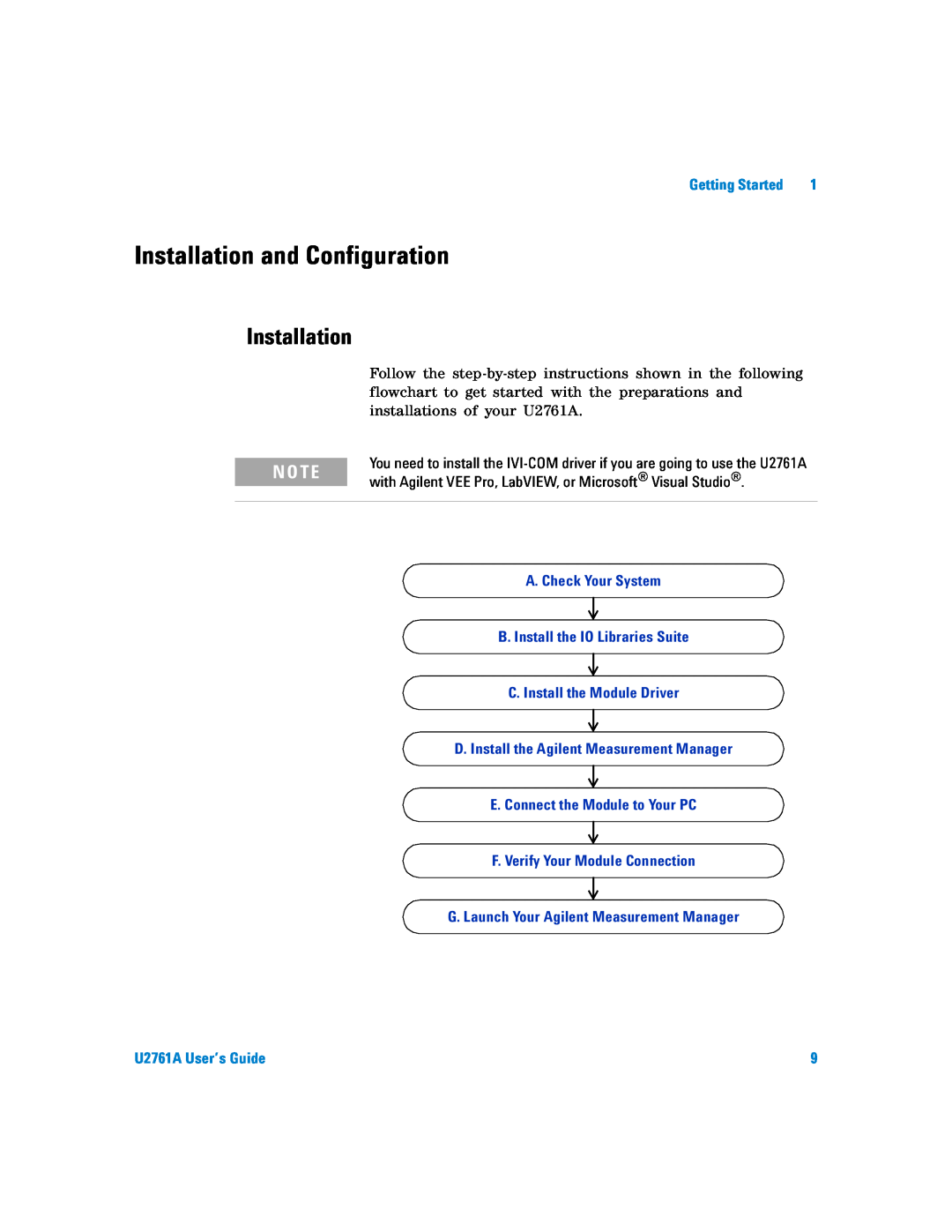 Agilent Technologies manual Installation and Configuration, N O Te, U2761A User’s Guide 