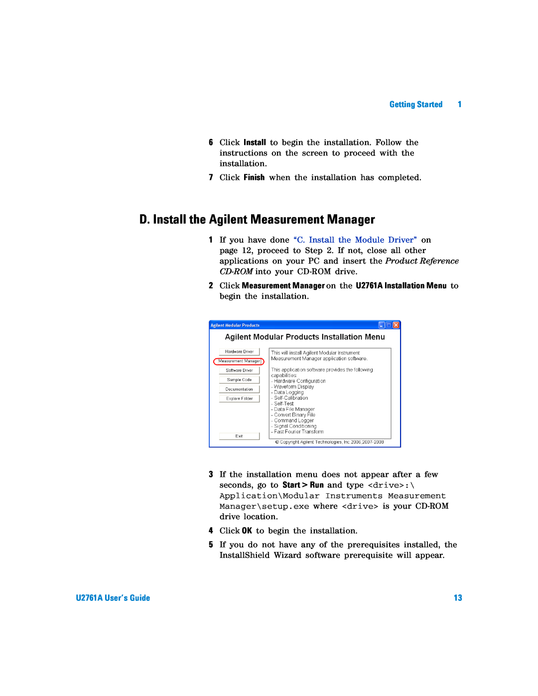 Agilent Technologies manual D. Install the Agilent Measurement Manager, U2761A User’s Guide 