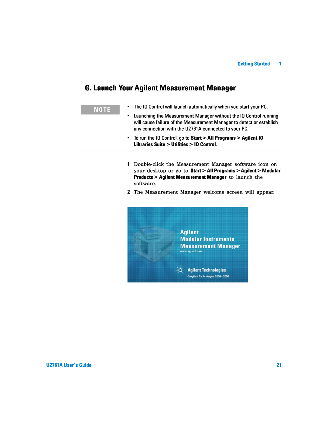 Agilent Technologies manual G. Launch Your Agilent Measurement Manager, N O Te, software, U2761A User’s Guide 