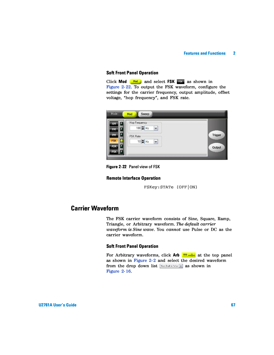 Agilent Technologies Carrier Waveform, Soft Front Panel Operation, Remote Interface Operation, U2761A User’s Guide 